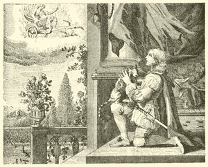 Młody mężczyzna i jego kot (grawerunek) autorstwa English School