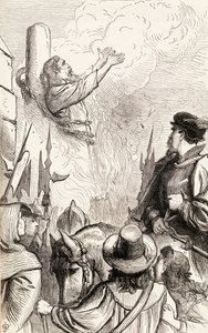 Thomas Hawkes spłonął na stosie podczas prześladowań maryjnych, ok. 1865 r. (drewno) autorstwa English School