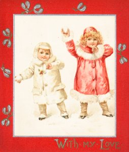 Rzucanie śnieżkami, Kartka Świąteczna. autorstwa English School