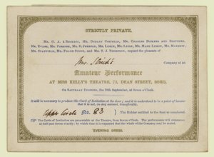 Bilet na amatorskie przedstawienie dramatyczne Charlesa Dickensa, 1845 autorstwa English School