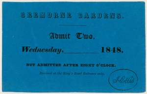 Bilet do Cremorne Gardens, Londyn, 1848 autorstwa English School