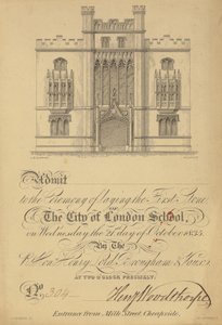 Bilet na wmurowanie pierwszego kamienia City of London School, 21 października 1835 autorstwa English School