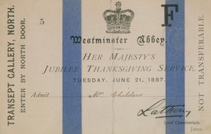 Bilet na uroczystość jubileuszową Jej Królewskiej Mości autorstwa English School
