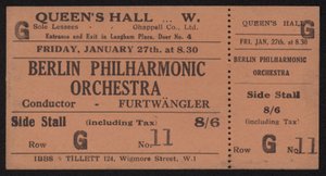 Bilet na koncert Orkiestry Filharmonii Berlińskiej, Queens Hall, Londyn piątek, 27 stycznia 1928 autorstwa English School