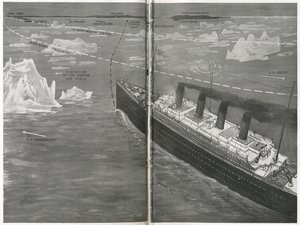 Titanic w krze lodowej, z „The Sphere”, 20 kwietnia 1912 (lit) (detal 450874) autorstwa English School