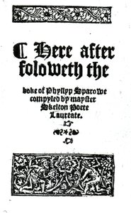 Strona tytułowa The Boke of Phyllyp Sparowe autorstwa Johna Skeltona, opublikowana ok. 1550 (papier drukowany) autorstwa English School