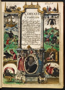 Strona tytułowa z „Coryats Crudities Pospiesznie połknięty wiceprezes w pięciu Moneth trauells…” Thomasa Coryata autorstwa English School