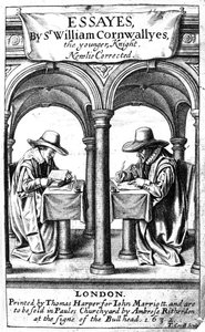 Strona tytułowa do esejów Sir Williama Cornwallisa, druk wykonany przez Thomasa Cecilla, opublikowany 1632 autorstwa English School