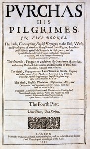Strona tytułowa książki Samuel Purchas Purchas his Pilgrimes, opublikowana w 1625 r. autorstwa English School