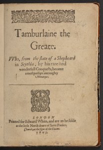 Strona tytułowa powieści Tamburlaine the Greate autorstwa Christophera Marlowe