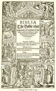 Strona tytułowa Biblii z 1535 r autorstwa English School