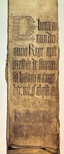 Strona tytułowa listy zarzutów ławy królewskiej za okres Hilary Term, 1487 r. autorstwa English School