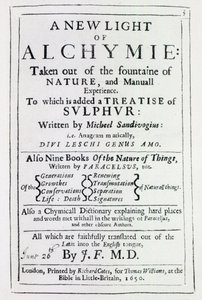 Strona tytułowa do angielskiego wydania A New Light on Alchemy Michała Sędziwoja, 1650 (druk) autorstwa English School