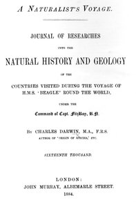 Strona tytułowa do A Naturalists Voyage Around the World Charlesa Darwina, wydanie opublikowane w 1884 r. (papier drukowany) autorstwa English School