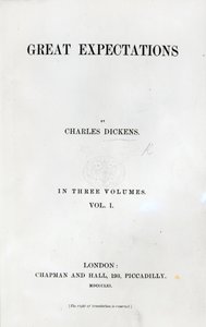 Strona tytułowa do Great Expectations Charlesa Dickensa, tom pierwszego wydania, 1861 (druk) autorstwa English School