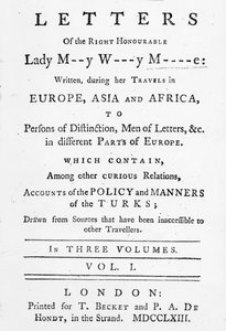 Strona tytułowa do Listów Szanownej Pani Marii Wortley Montagu, pisanych podczas jej podróży po Europie, Azji i Afryce, wydanych w 1763 r. (druk) autorstwa English School