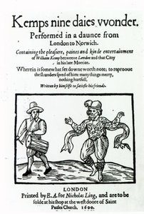 Strona tytułowa do Williama Kempsa Nine Days Wonder, opublikowana w 1600 r. autorstwa English School