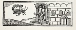Tom ukrył się i próbował uciec na grzbiecie motyla, ilustracja z książki Chap-books of the Eighteenth Century autorstwa Johna Ashtona, pub. 1882
