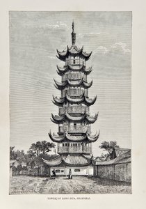 Wieża Long Hua, Szanghaj, ilustracja z The Universal Geography, Ziemia i jej mieszkańcy, opublikowana 1878 autorstwa English School