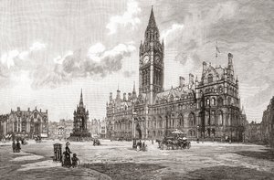 Ratusz, Albert Square, Manchester, z książki "Cities of the World", opublikowanej ok. 1893 r. (druk) autorstwa English School