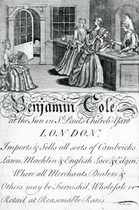 Trade Card, Benjamin Cole, handlarz z Londynu (grawerowanie) autorstwa English School