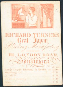 Karta handlowa, Richard Turners Real Japan Blacking Manufactory autorstwa English School
