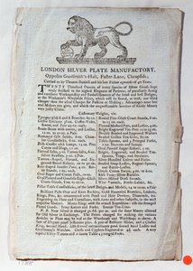 Karta handlowa dla Londyńskiej Manufaktury Srebrnych Talerz, 1788 autorstwa English School