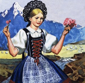 Tradycyjny strój Szwajcarii autorstwa English School