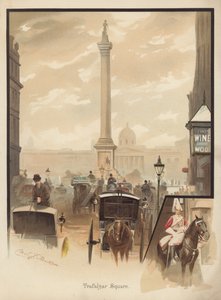 Trafalgar Square, Londyn (chromolitografia) autorstwa English School
