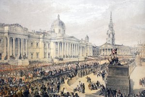 Trafalgar Square, z Pomnika małżeństwa Edwarda VII i Aleksandry z Danii, wyd. 1864 autorstwa English School