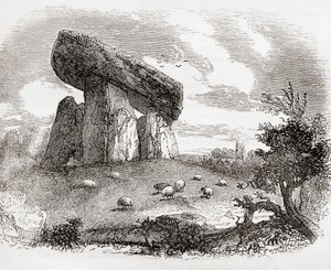 Trethevy Quoit, megalityczny grobowiec w Kornwalii, Anglia, ze strony Old England: A Pictorial Museum, pub. 1847 autorstwa English School