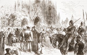 Proces Hieronima: oczekiwanie na wyrok, ilustracja z Historii protestantyzmu Jamesa Aitkena Wylie (1808-1890), wyd. 1878 autorstwa English School