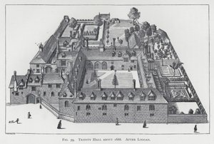 Trinity Hall ok. 1688, wg Loggana (rycina) autorstwa English School