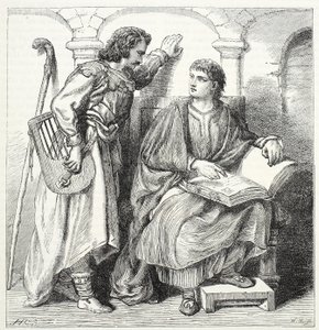 Trubadur i Barbe, ilustracja z Historii protestantyzmu Jamesa Aitkena Wylie (1808-1890), wyd. 1878 autorstwa English School