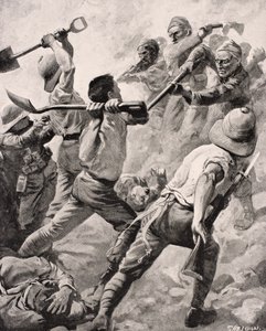 Tureccy i brytyjscy żołnierze w walce wręcz na Półwyspie Gallipoli Turcja 1915, z „The War Illustrated Album deLuxe”, opublikowanej w Londynie, 1916 autorstwa English School
