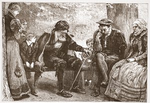 Pod lipami, ilustracja z Historii protestantyzmu Jamesa Aitkena Wylie (1808-1890), wyd. 1878 autorstwa English School
