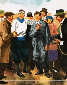 Niezidentyfikowany mężczyzna witany przez tłumy i fotografa autorstwa English School