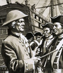 Niezidentyfikowany kapitan statku przeprowadzający inspekcję żołnierzy autorstwa English School