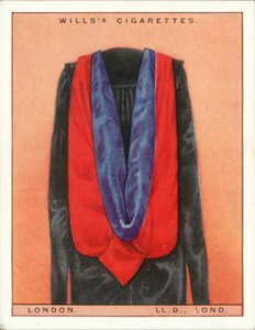 Uniwersyteckie kaptury i togi: Uniwersytet Londyński, doktor prawa, LLd, Lond (kolorowa litografia) autorstwa English School