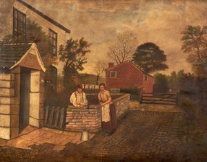 Bez tytułu (trzy postacie przed chatą z 1720 r.), ok. 1830-70 autorstwa English School