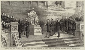 Odsłonięcie pomnika zmarłego Karola Darwina w Muzeum Historii Naturalnej w South Kensington autorstwa English School