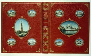 Górna i dolna okładka, dziesięć owalnych miniatur meczetów, ze złoconymi bordiurami autorstwa English School