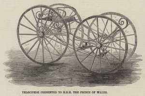 Velocipede przedstawiony JKW Księciu Walii (rycina) autorstwa English School