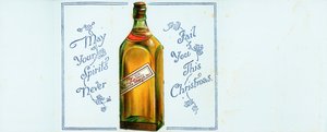 Bardzo stara butelka whisky Highland, kartka świąteczna autorstwa English School