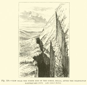 Widok w pobliżu północnego krańca wąwozu, Bella, po neapolitańskim trzęsieniu ziemi, 1857 autorstwa English School