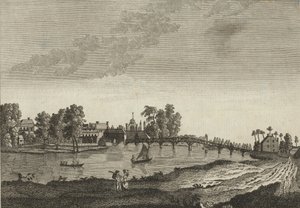 Widok na Hampton Court z przeciwległego brzegu Tamizy autorstwa English School