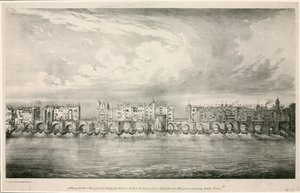 Widok na Old London Bridge jak za panowania królowej Elżbiety I autorstwa English School