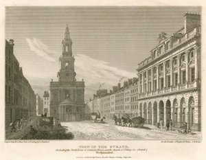 Widok na The Strand, w tym na północny front Somerset House i kościół St Mary-Le-Strand, Westminster, Londyn autorstwa English School