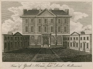 Widok na York House (później Albany), dom zmarłego Lorda Melbourne autorstwa English School