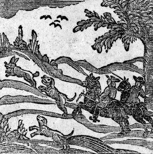 Widok sceny polowania z „Księgi Ballad z Roxburghe” autorstwa English School